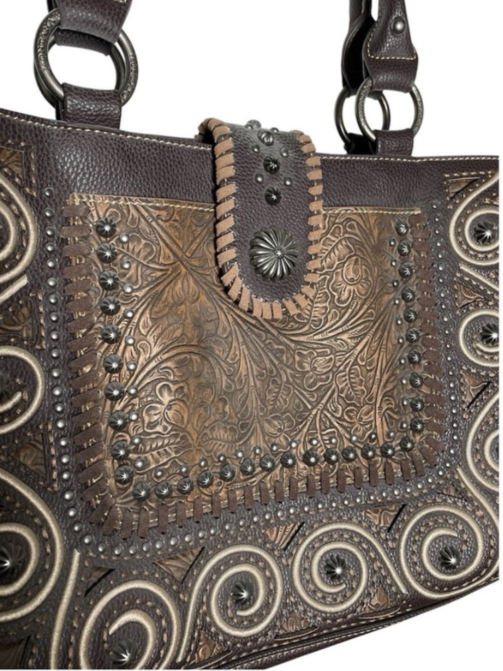 Trinity Ranch Leather Tooled Tote - Picture 2 of 8